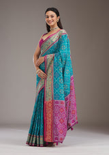 Women's Turquoise Blue Threadwork Art Silk Saree