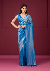 Women's Turquoise Blue Zariwork Art Silk Saree