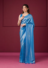 Women's Turquoise Blue Zariwork Art Silk Saree