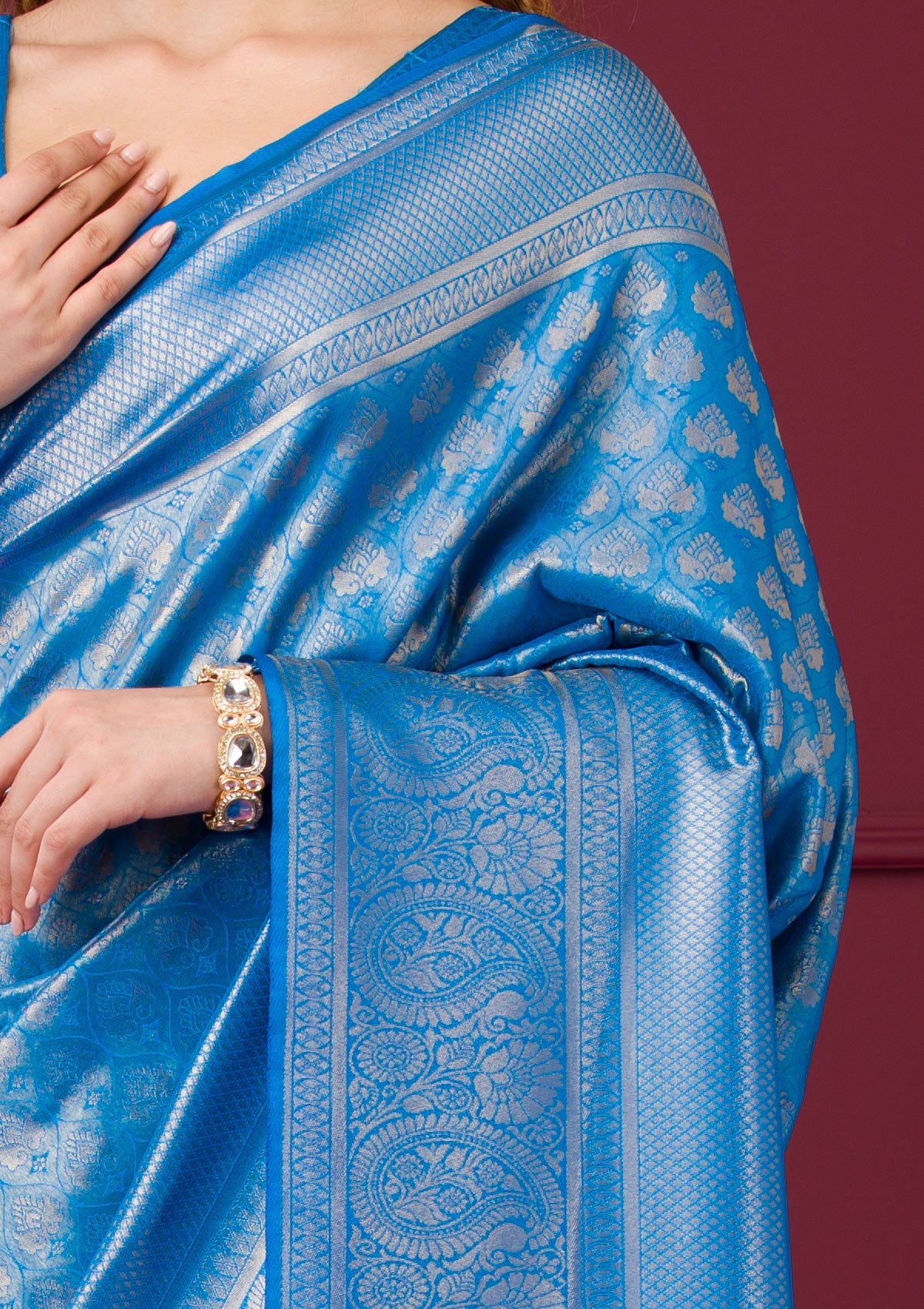 Women's Turquoise Blue Zariwork Art Silk Saree
