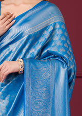 Women's Turquoise Blue Zariwork Art Silk Saree