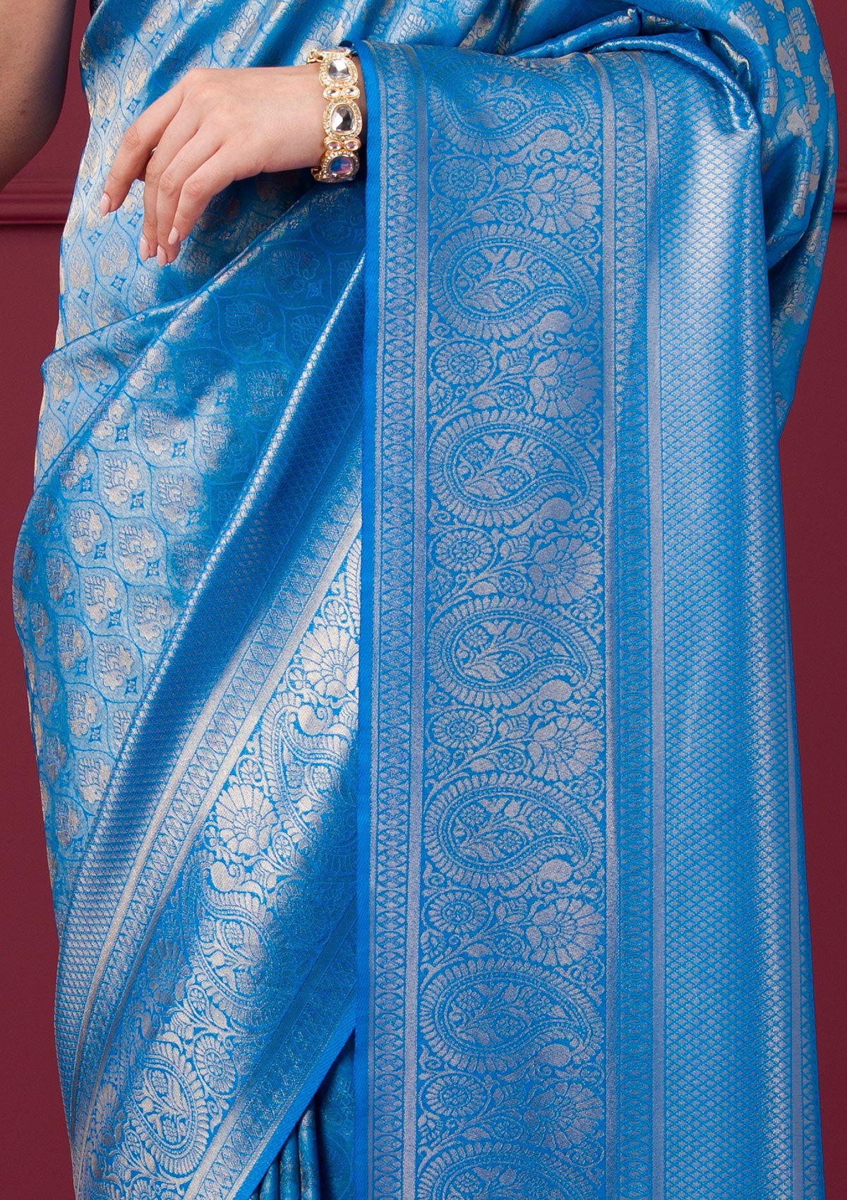 Women's Turquoise Blue Zariwork Art Silk Saree