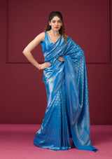 Women's Turquoise Blue Zariwork Art Silk Saree