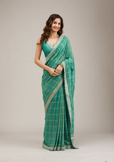 Women's Rama Green Zariwork Soft Silk Saree