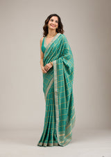 Women's Rama Green Zariwork Soft Silk Saree