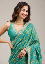Women's Rama Green Zariwork Soft Silk Saree