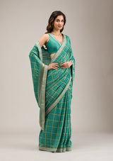 Women's Rama Green Zariwork Soft Silk Saree