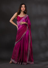Women's Ombre Wine Stonework Satin Designer Saree