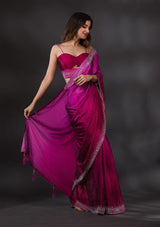Women's Ombre Wine Stonework Satin Designer Saree