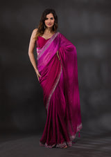 Women's Ombre Wine Stonework Satin Designer Saree