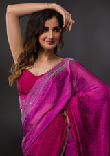 Women's Ombre Wine Stonework Satin Designer Saree