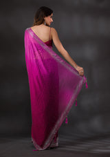 Women's Ombre Wine Stonework Satin Designer Saree