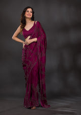 Women's Purple Stonework Satin Designer Saree