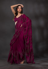 Women's Purple Stonework Satin Designer Saree