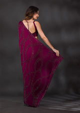 Women's Purple Stonework Satin Designer Saree