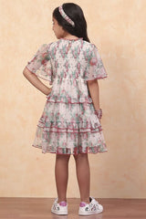 Girls Beige Casual Regular Fit Printed Dress