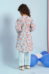 Girls Blue Festive Regular Fit Printed Kurta Set
