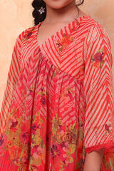 Girls Red Festive Regular Fit Printed Suit Set