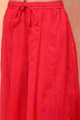 Girls Red Festive Regular Fit Printed Suit Set