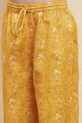 Girls Yellow Festive Regular Fit Printed Suit Set