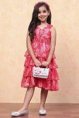 Girls Pink Casual Regular Fit Printed Dress