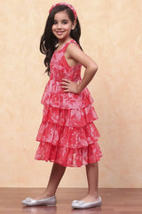 Girls Pink Casual Regular Fit Printed Dress