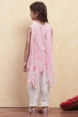Girls Pink Festive Regular Fit Printed Suit Set