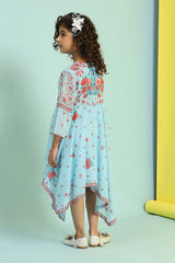 Girls Blue Casual Regular Fit Printed Dress