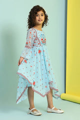 Girls Blue Casual Regular Fit Printed Dress