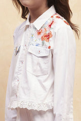 Girls White Festive Regular Fit Printed Top and Pant Set