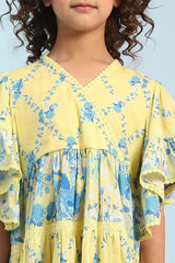 Girls Yellow Casual Regular Fit Printed Dress