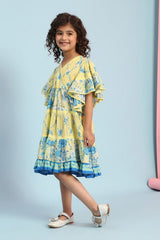 Girls Yellow Casual Regular Fit Printed Dress