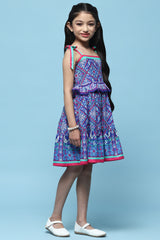 Girls Blue Casual Ethnic Motifs Print Dress