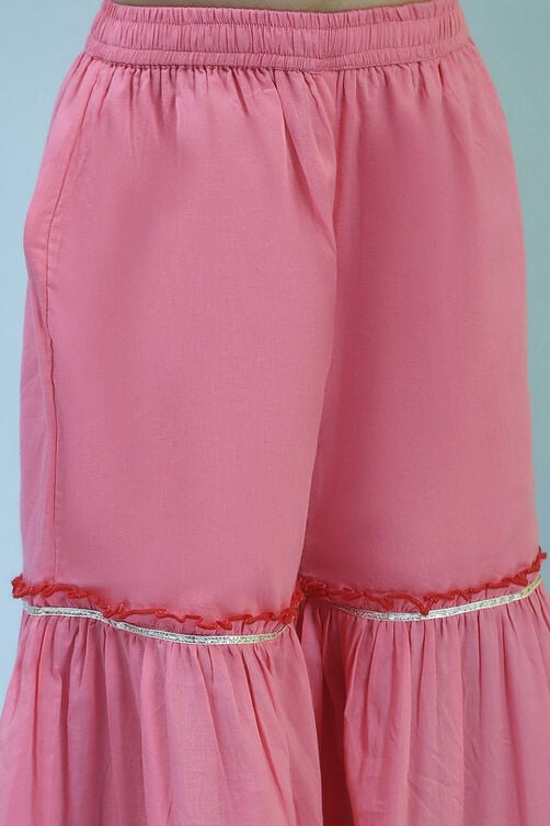 Girls Pink Festive Regular Fit Printed Suit Set