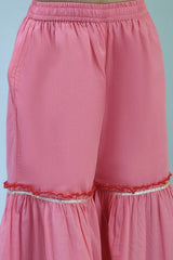 Girls Pink Festive Regular Fit Printed Suit Set