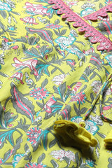 Girls Yellow Festive Regular Fit Printed Suit Set