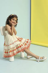 Girls Yellow Festive Regular Fit Printed Dress