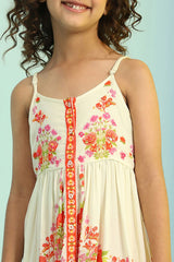 Girls Yellow Festive Regular Fit Printed Dress