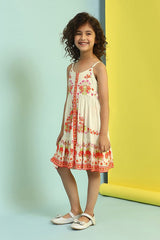 Girls Yellow Festive Regular Fit Printed Dress