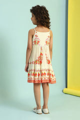 Girls Yellow Festive Regular Fit Printed Dress