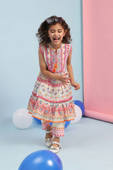 Girls Multicolor Festive Regular Fit Printed Suit Set