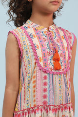 Girls Multicolor Festive Regular Fit Printed Suit Set
