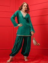 Women's Green V-Neck Straight Kurta With Trouser