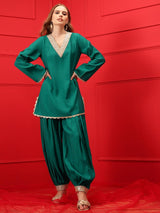 Women's Green V-Neck Straight Kurta With Trouser