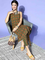 Women's Green Ethnic Motifs Printed Pure Cotton Kurta With Trouser
