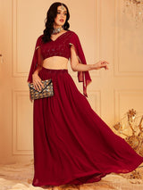 Women's Red Embellished Indo Fusion Top & Skirt