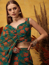 Women's Green Floral Printed Sweetheart Neck Top With Palazzo