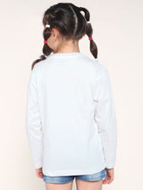 Girls White Casual Printed Regular Fit Full Sleeves Tshirt