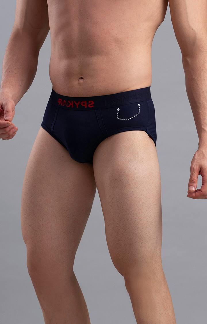 Men's Navy Mid-Rise Solid Brief