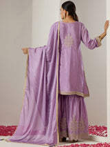Women's Purple Polyester Chinon 3 Pieces Kurta Set